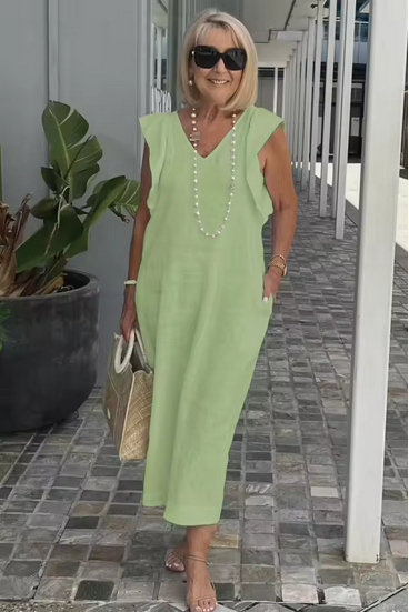 Ärmelloses Leinenkleid mit V-Ausschnitt