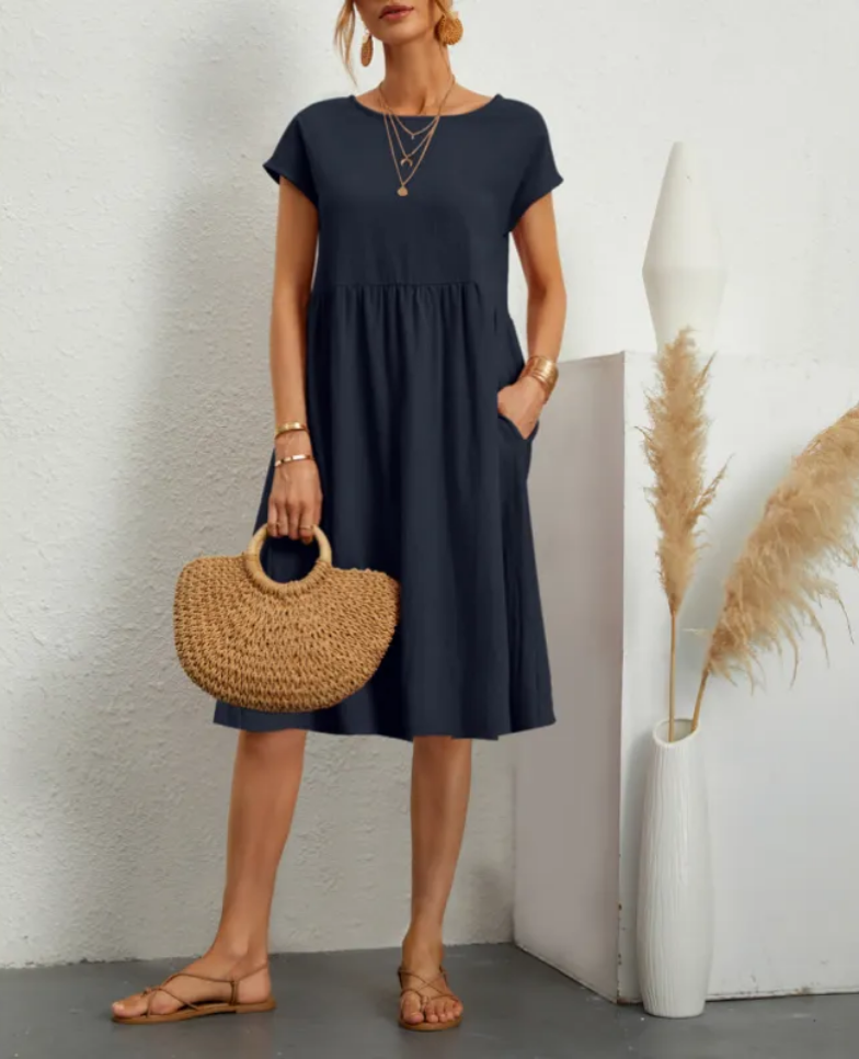 Baumwollmix-Kleid – Seitentaschen & lockere Form