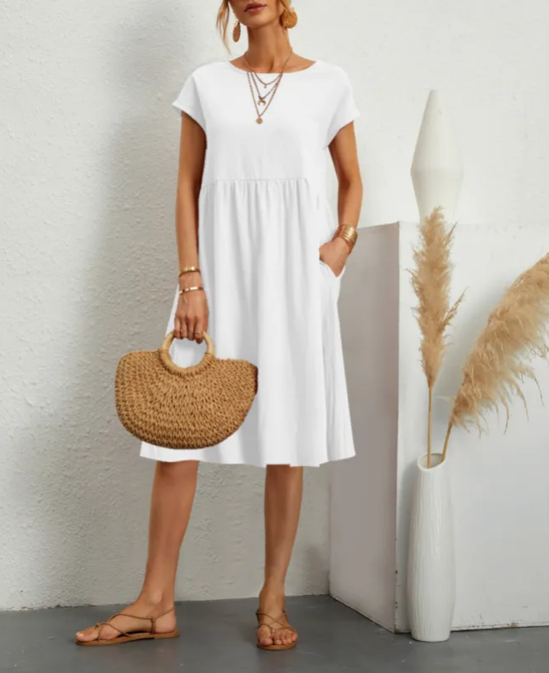 Baumwollmix-Kleid – Seitentaschen & lockere Form