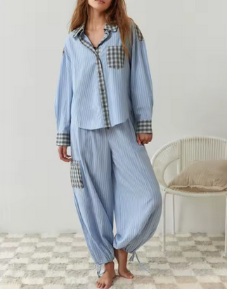 Bequemer Homesuit - Hemd mit Knopfleiste & elastischer Taillenbund