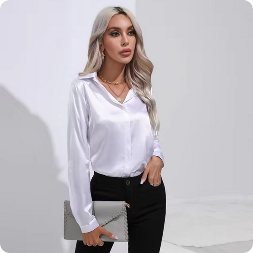 Bluse – Glänzend & mittlere Passform