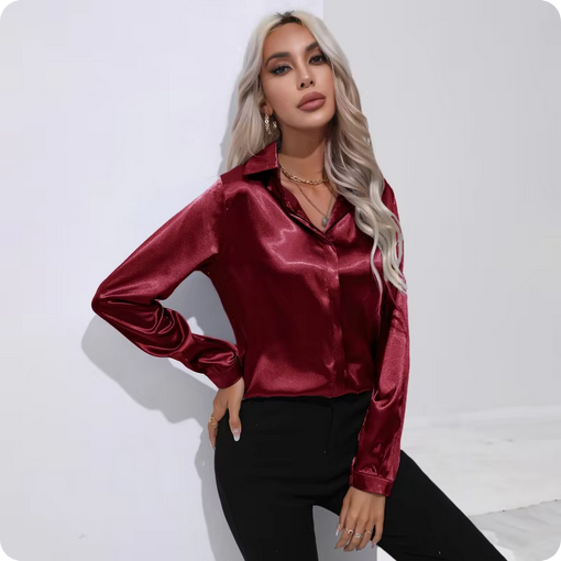 Bluse – Glänzend & mittlere Passform