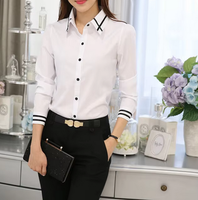 Bluse – Kontrastkragen & -bündchen mit Knopfleiste