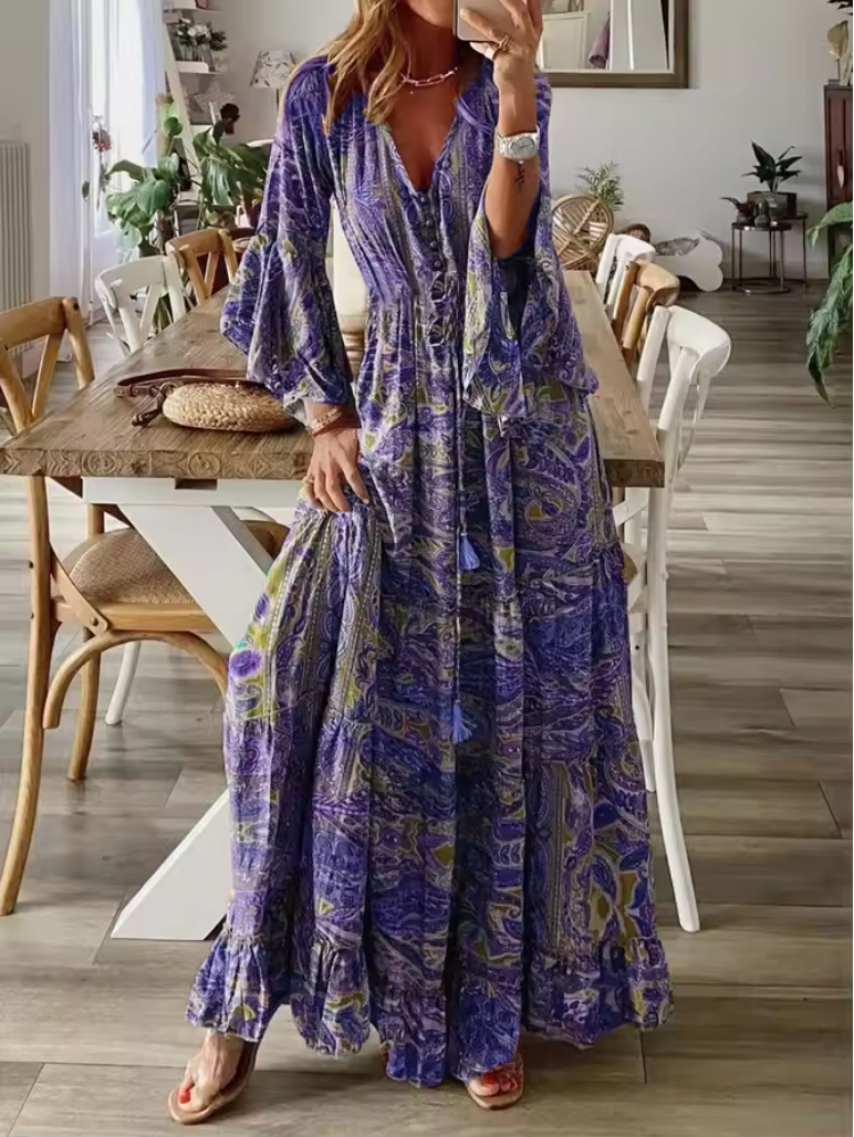 Boho-Kleid - Hohe Taille & farbenfrohes Design