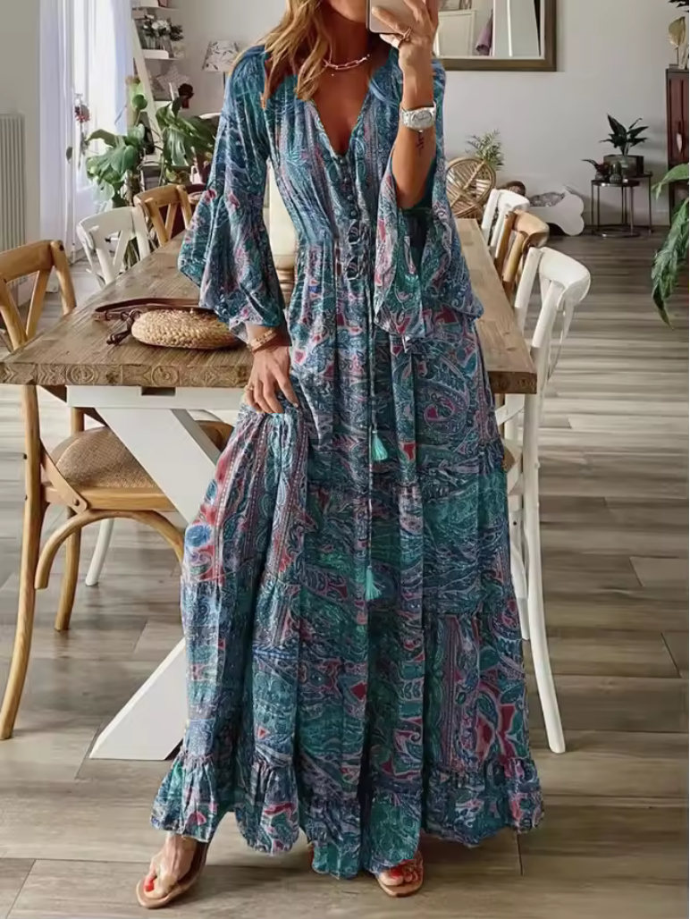 Boho-Kleid - Hohe Taille & farbenfrohes Design