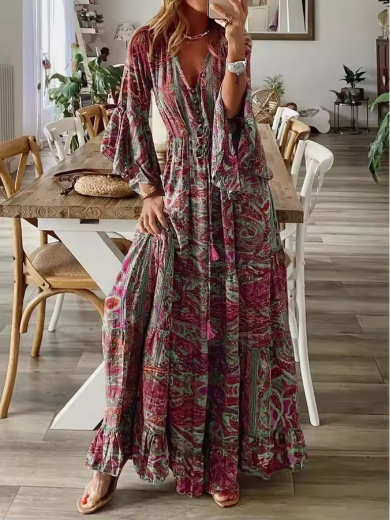 Boho-Kleid - Hohe Taille & farbenfrohes Design