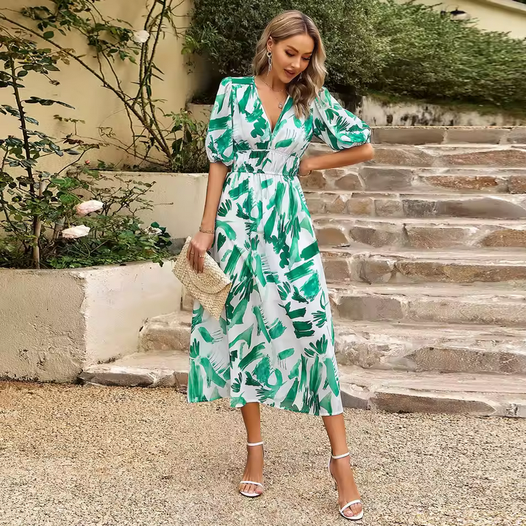 Boho-Kleid - Mehrfarbig & V-Ausschnitt