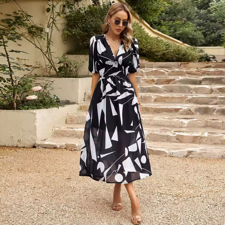 Boho-Kleid - Mehrfarbig & V-Ausschnitt