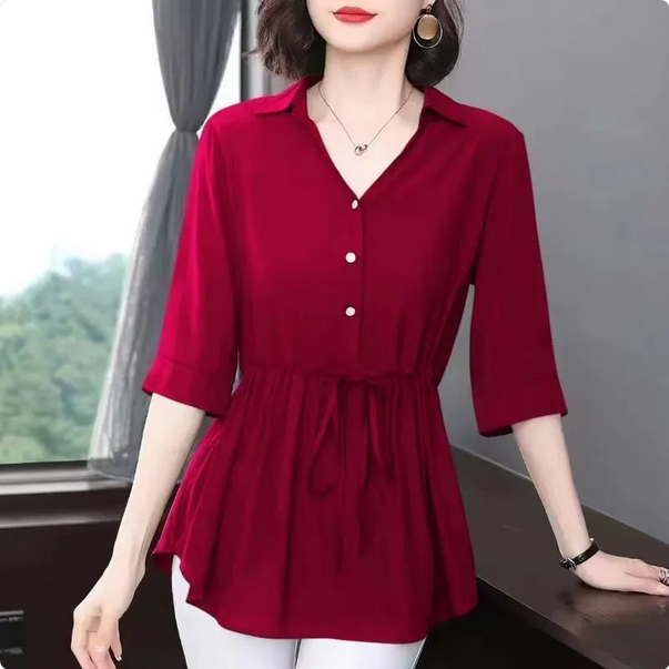 Chiffonbluse – V-Ausschnitt & leicht tailliert