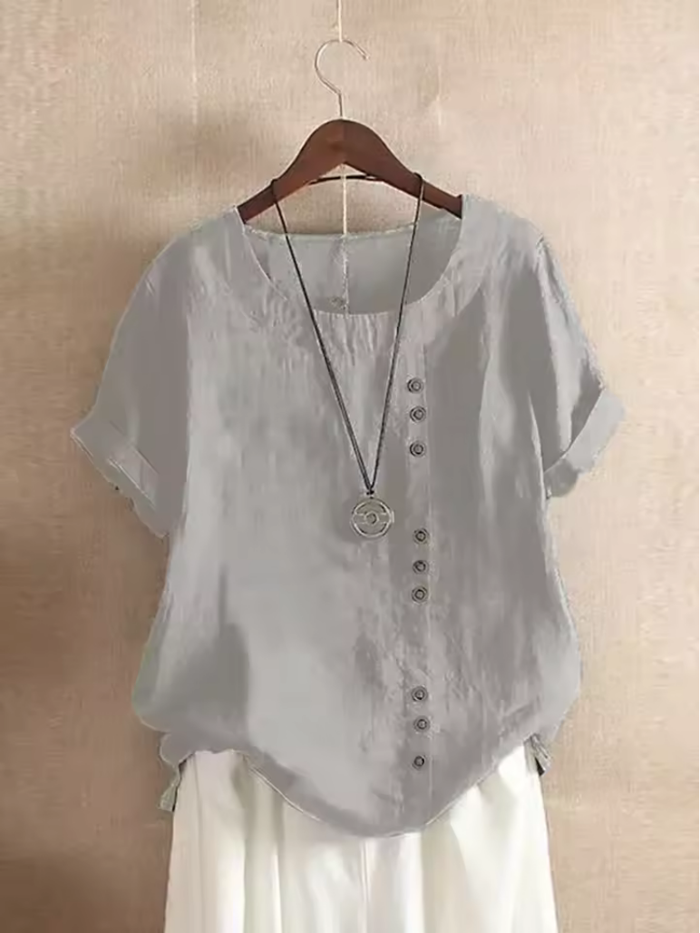 Damen Bluse - Asymetrische Knopfleiste & eingekrämpelte Ärmel