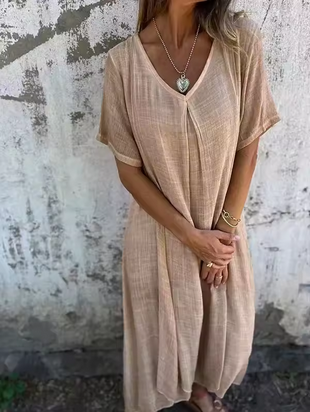 Einfarbiges, luftiges Leinenkleid