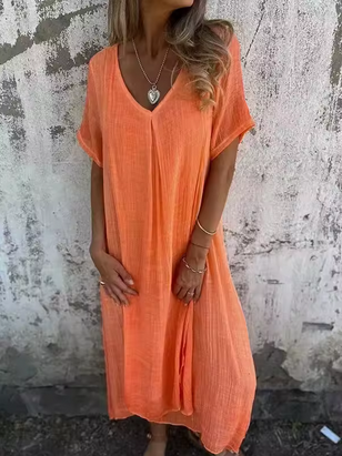 Einfarbiges, luftiges Leinenkleid
