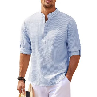 Elegantes Leinenshirt - Mit Stehkragen & kurzer Knopfleiste