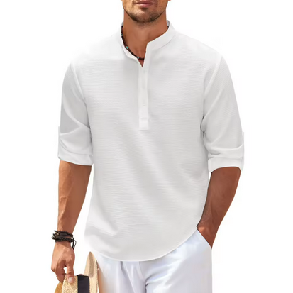Elegantes Leinenshirt - Mit Stehkragen & kurzer Knopfleiste
