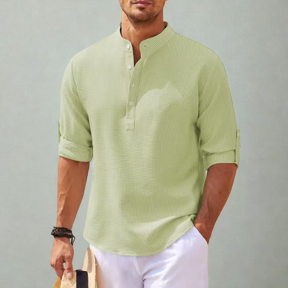 Elegantes Leinenshirt - Mit Stehkragen & kurzer Knopfleiste