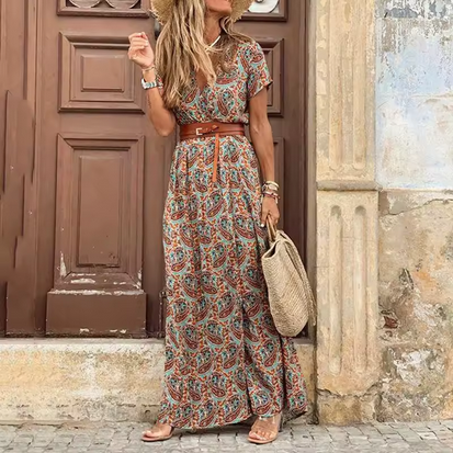 Elegantes Maxikleid mit Gürtel und Beinschlitz