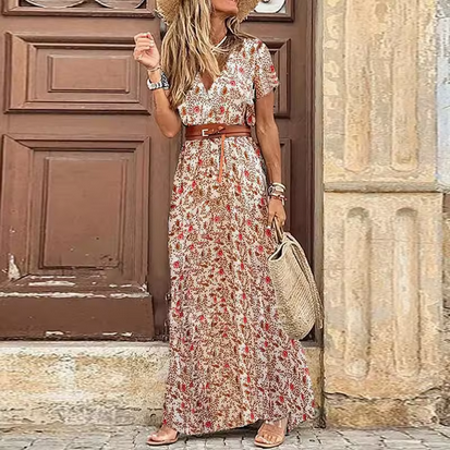 Elegantes Maxikleid mit Gürtel und Beinschlitz