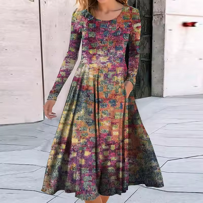 Elegantes Midikleid mit Farbkontrasten