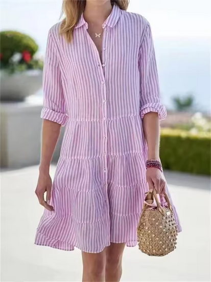 Gestreiftes Midikleid - A-Linie & luftig