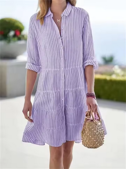Gestreiftes Midikleid - A-Linie & luftig