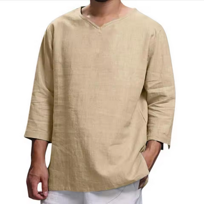 Klassisches Leinenshirt mit V-Ausschnitt