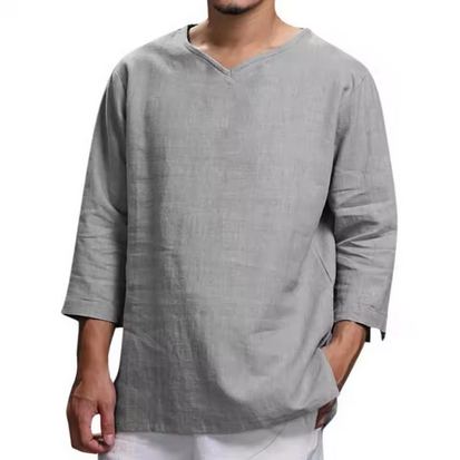 Klassisches Leinenshirt mit V-Ausschnitt
