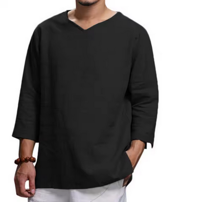 Klassisches Leinenshirt mit V-Ausschnitt
