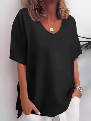 Kurzärmliges Leinenshirt mit Rundhals