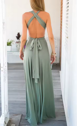 Langes Sommerkleid - Offener Rückenausschnitt & gekreuzte Träger