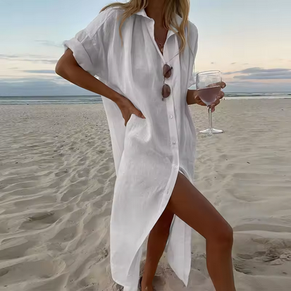 Langes, leichtes Sommerkleid mit Knopfleiste