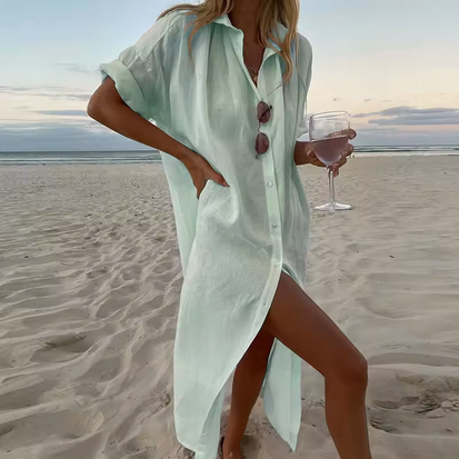 Langes, leichtes Sommerkleid mit Knopfleiste