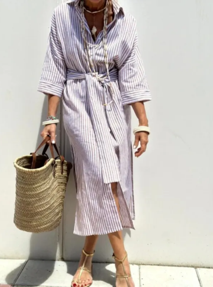 Lässiges Blusenkleid - Zweifarbiges & gestreiftes Sommerkleid