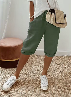 Leichte Leinenhose - Knielang & elastische Taille