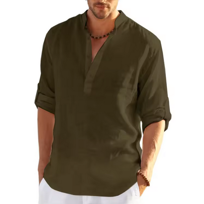 Lockeres Leinenshirt mit Stehkragen