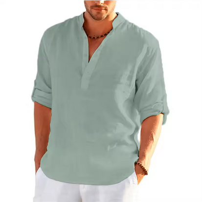 Lockeres Leinenshirt mit Stehkragen