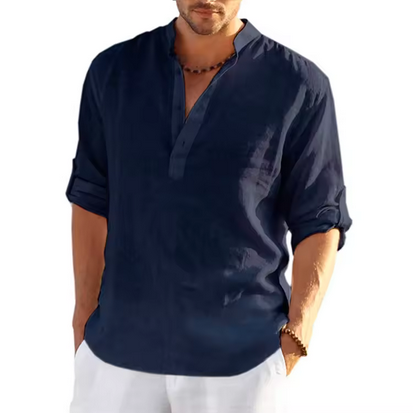 Lockeres Leinenshirt mit Stehkragen