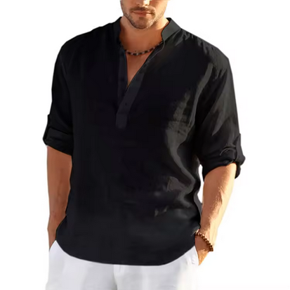 Lockeres Leinenshirt mit Stehkragen