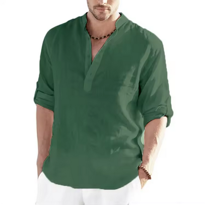 Lockeres Leinenshirt mit Stehkragen