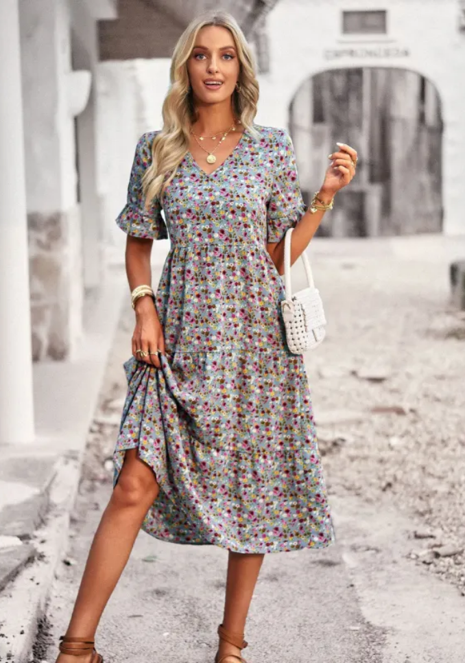 Mehrfarbiges Midikleid - Im böhmischen Stil