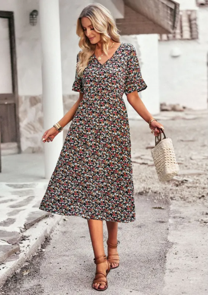 Mehrfarbiges Midikleid - Im böhmischen Stil