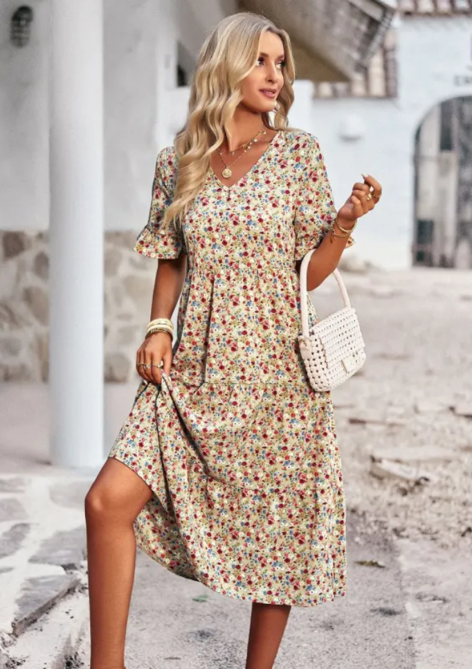 Mehrfarbiges Midikleid - Im böhmischen Stil