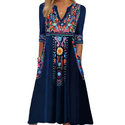 Midikleid mit Seitentaschen und hübschem Muster