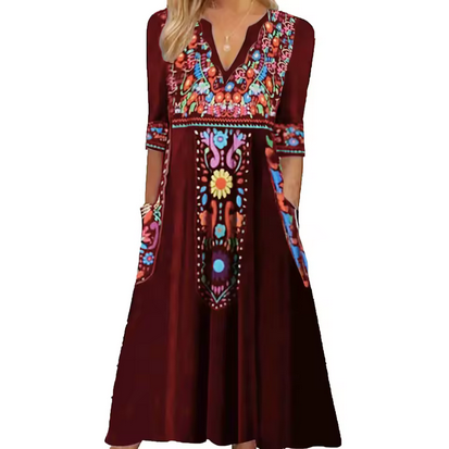 Midikleid mit Seitentaschen und hübschem Muster