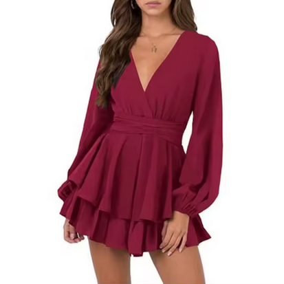 Minikleid für den Sommer - V-Ausschnitt und Gürtelzuhaltung