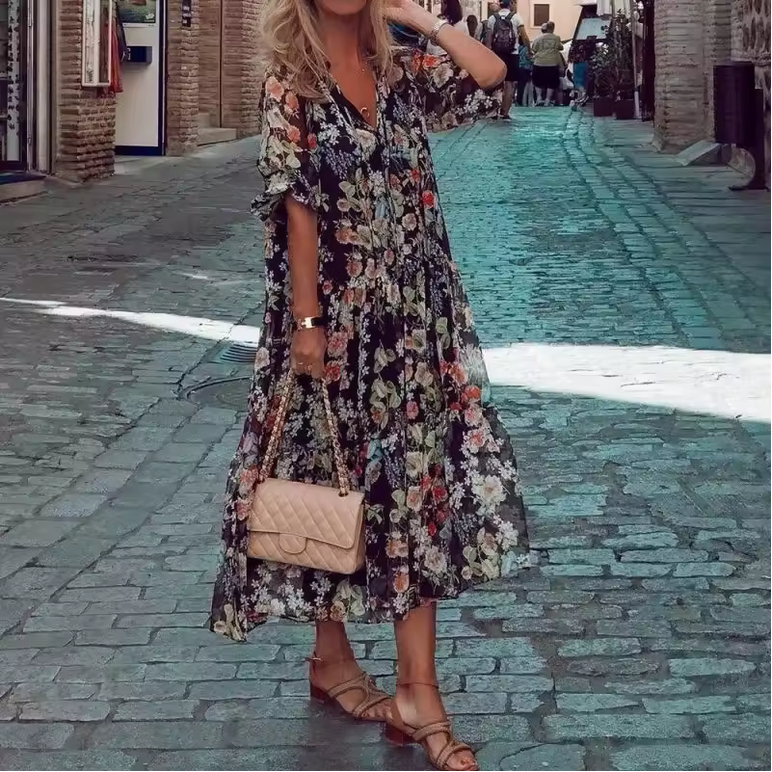 Trendiges Boho-Kleid - V-Ausschnitt & A-Linie