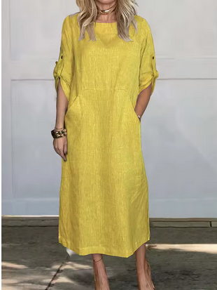 Trendiges, langes Leinensommerkleid