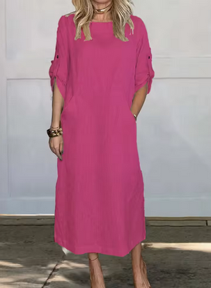 Trendiges, langes Leinensommerkleid