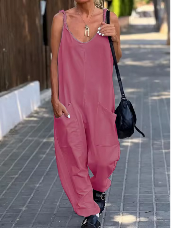 Ärmelloser Jumpsuit mit tiefem Rundhals