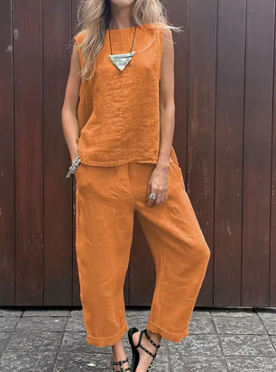 2-teiliges, casual Leinenset - ärmellos & atmungsaktiv