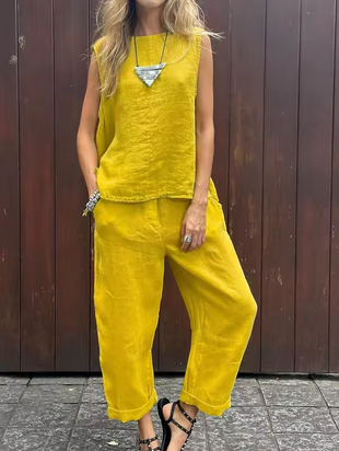 2-teiliges, casual Leinenset - ärmellos & atmungsaktiv
